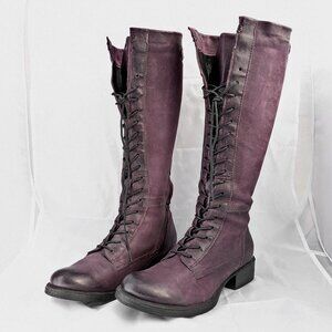MJUS Purple Leather Combat Boots, Tall Lace Up Boots, Size 42 US Size 11